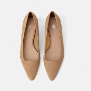 Zara Suede Tan Flats w|Wooden Heel